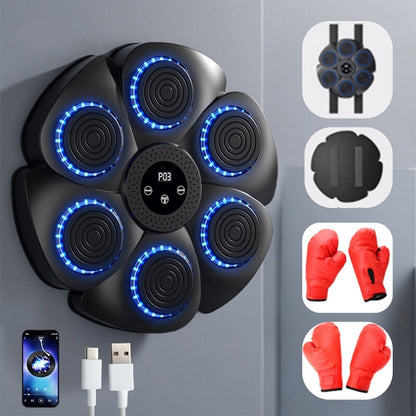 Interactive Boxing Trainer with Music & RGB Lights – Wall-Mount Reflex Pad for Home Workouts – USB Rechargeable Fitness Target with