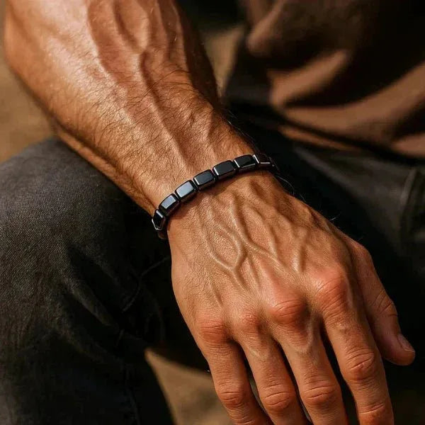 Men's Hematite Stone Bead Bracelet for Grounding & Balance | Polished Natural Gemstone Wrist Jewelry | Elastic Fit Wellness Accessory
