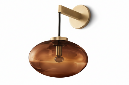 Amber Glass Sconce with Copper Frame 10.6 in Wide Contemporary Wall Light for Living Room Hallway Bedroom Entryway