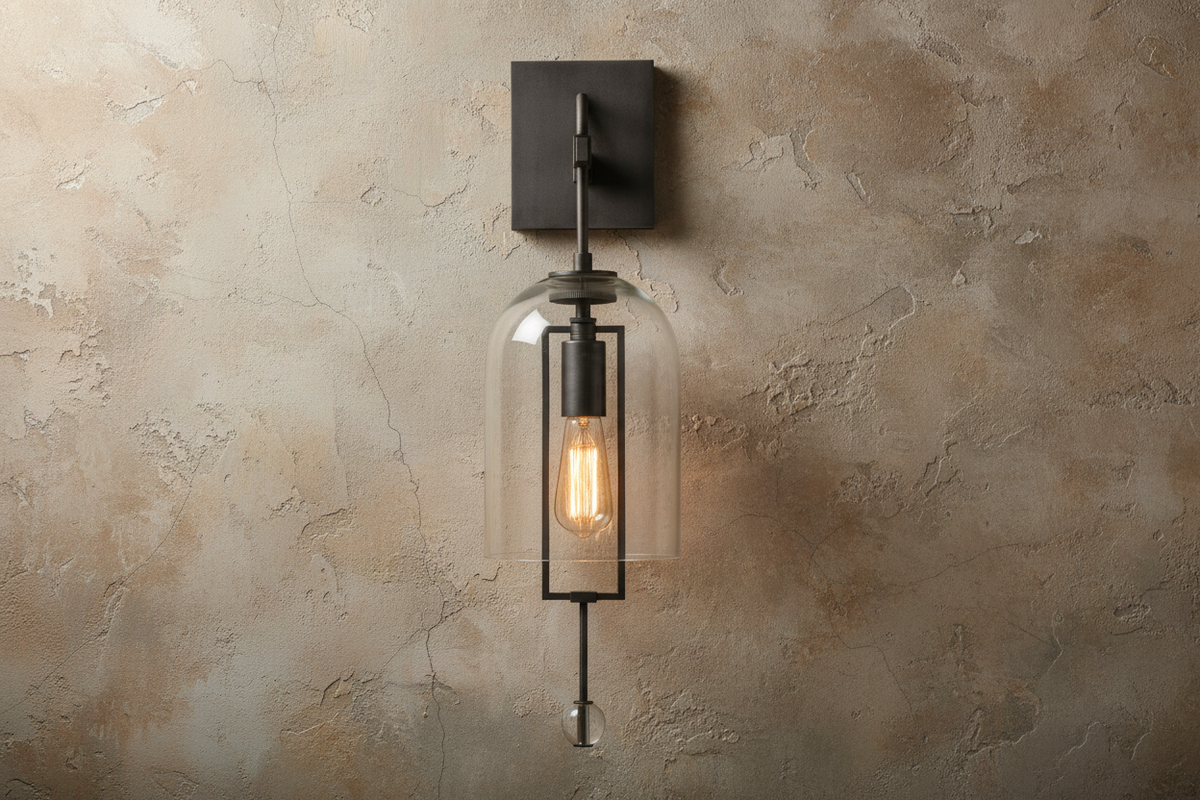 Glass Bell Sconce 23 Inch Tall Clear Shade Copper Metal Frame Wall Light for Bedroom Hallway Modern Ambient Lighting Fixture for Entryway Li