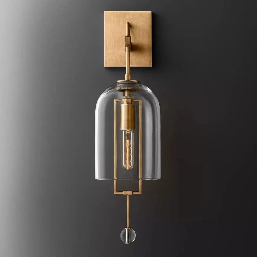 Glass Bell Sconce 23 Inch Tall Clear Shade Copper Metal Frame Wall Light for Bedroom Hallway Modern Ambient Lighting Fixture for Entryway Li