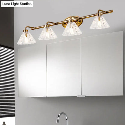 LED Vanity Light Fixture Brass Metal Cone Shade for Bathroom Mirror 1 2 3 4 Light Wall Mount Sconce Traditional Colonial Design Powder Room