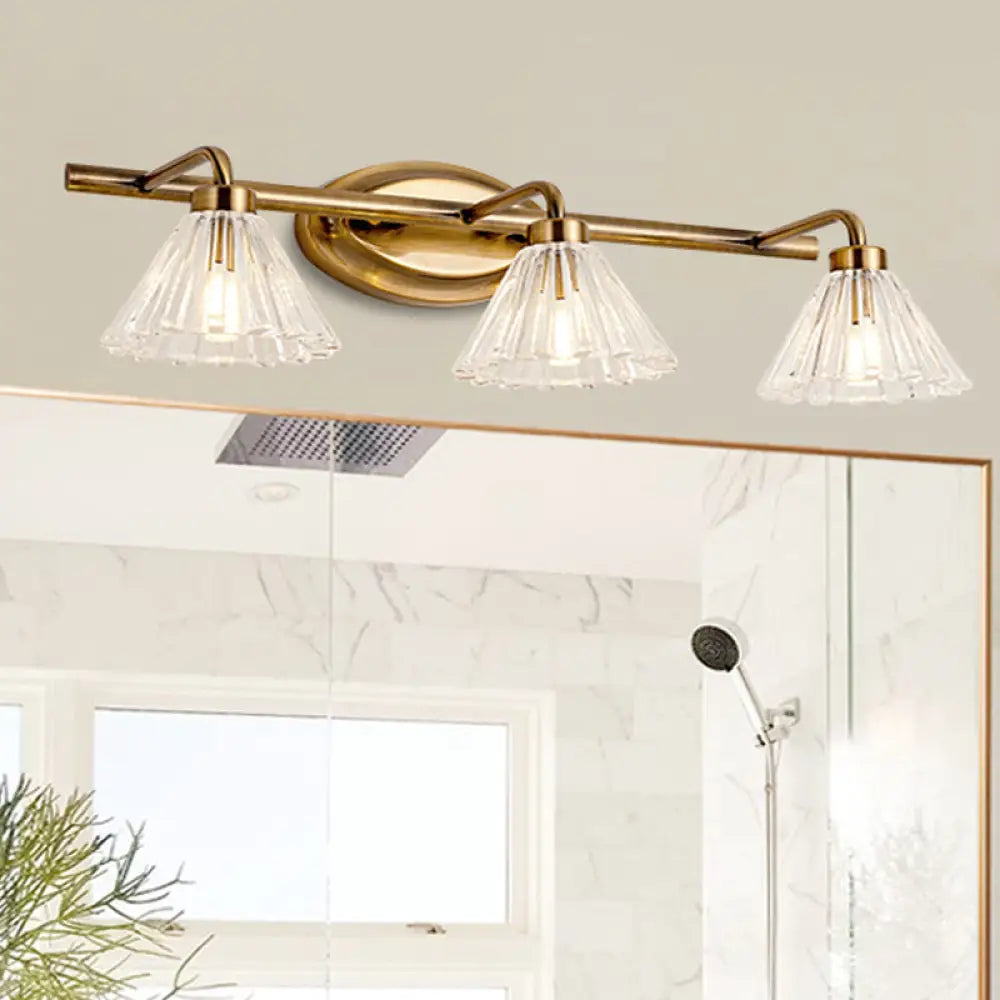 LED Vanity Light Fixture Brass Metal Cone Shade for Bathroom Mirror 1 2 3 4 Light Wall Mount Sconce Traditional Colonial Design Powder Room
