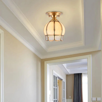 Colonial Scalloped Ceiling Light Brass Finish Semi Flush Mount for Living Room Bedroom Hallway Single Bulb Metal Fixture Traditional