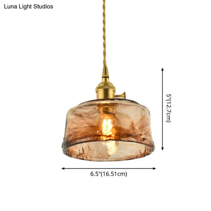 Tan Glass Shade Hanging Light Fixture Single-Bulb Ceiling Drop Lamp with Adjustable Chain for Dining Room Kitchen Island Bedroom