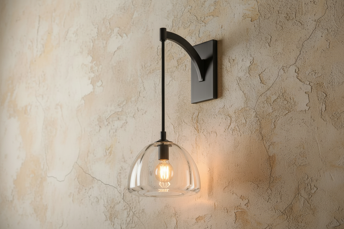 Glass Shade Sconce Light 16 in Copper Arm for Bedroom Hallway Ambient Lighting Fixture Brass Black Metal Industrial Style Wall Mount