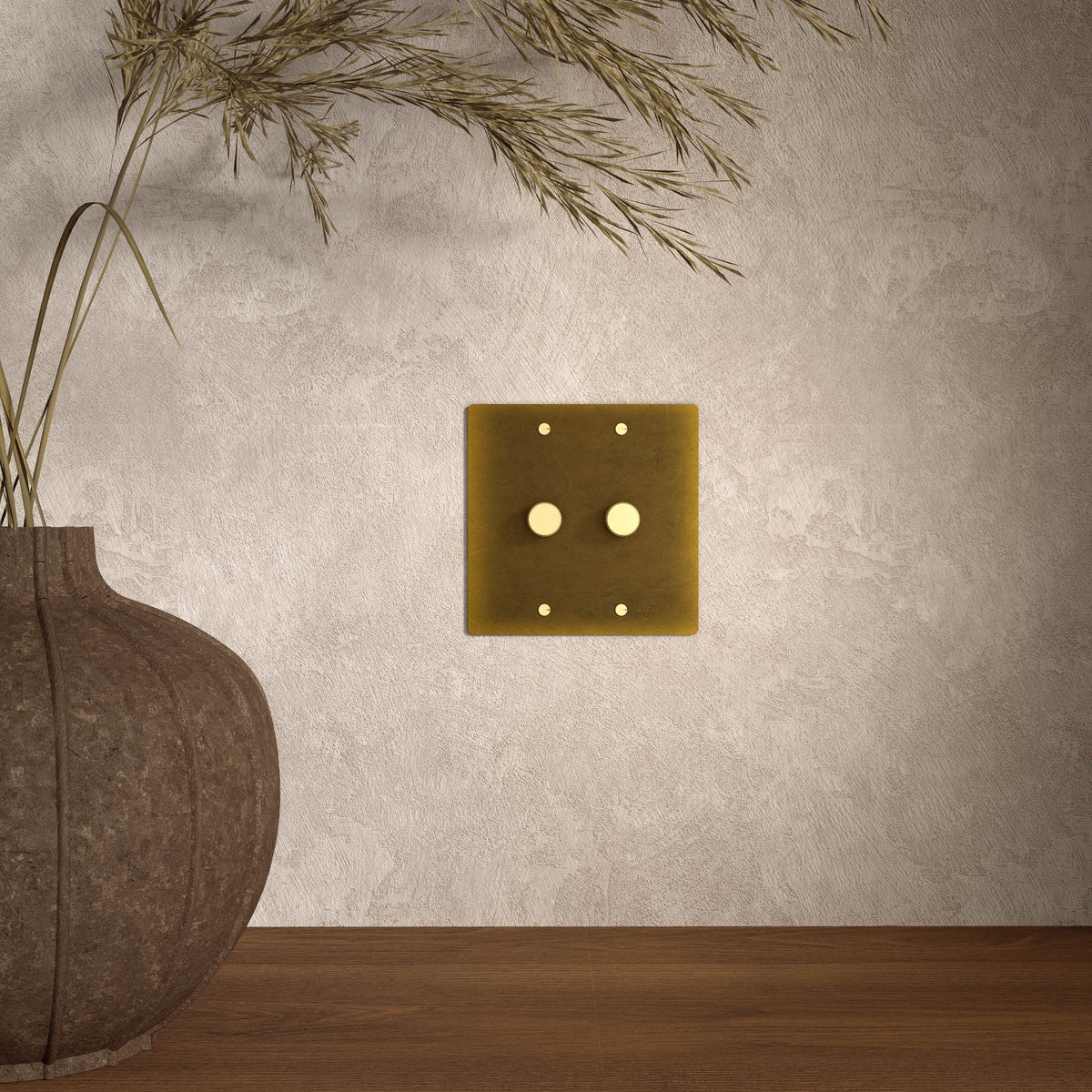 Rotary Light Dimmer Switch with Brass Knob for Stepless Brightness Adjustment in Living Room Bedroom Hallway Contemporary Wall-Mounted Panel