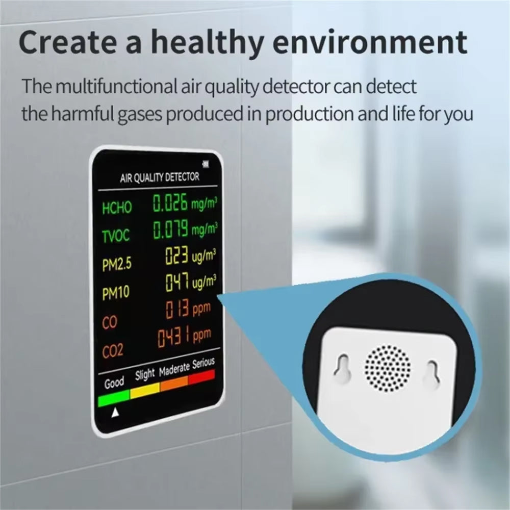 Moniteur de qualité de l'air intérieur 6-en-1 avec suivi en temps réel du CO2, des PM2,5, des COVT, de la température et de l'humidité pour la maison, le bureau et la chambre