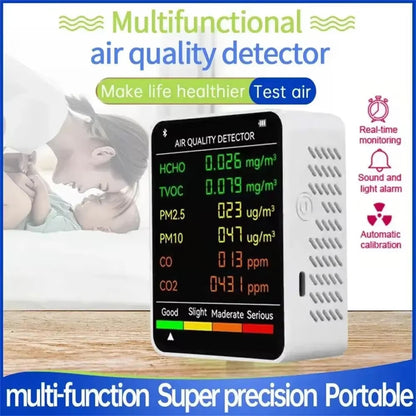 Moniteur de qualité de l'air intérieur 6-en-1 avec suivi en temps réel du CO2, des PM2,5, des COVT, de la température et de l'humidité pour la maison, le bureau et la chambre