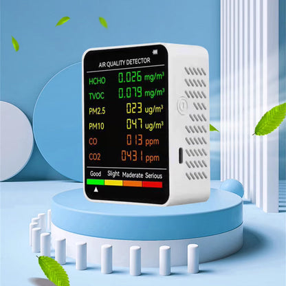 Moniteur de qualité de l'air intérieur 6-en-1 avec suivi en temps réel du CO2, des PM2,5, des COVT, de la température et de l'humidité pour la maison, le bureau et la chambre