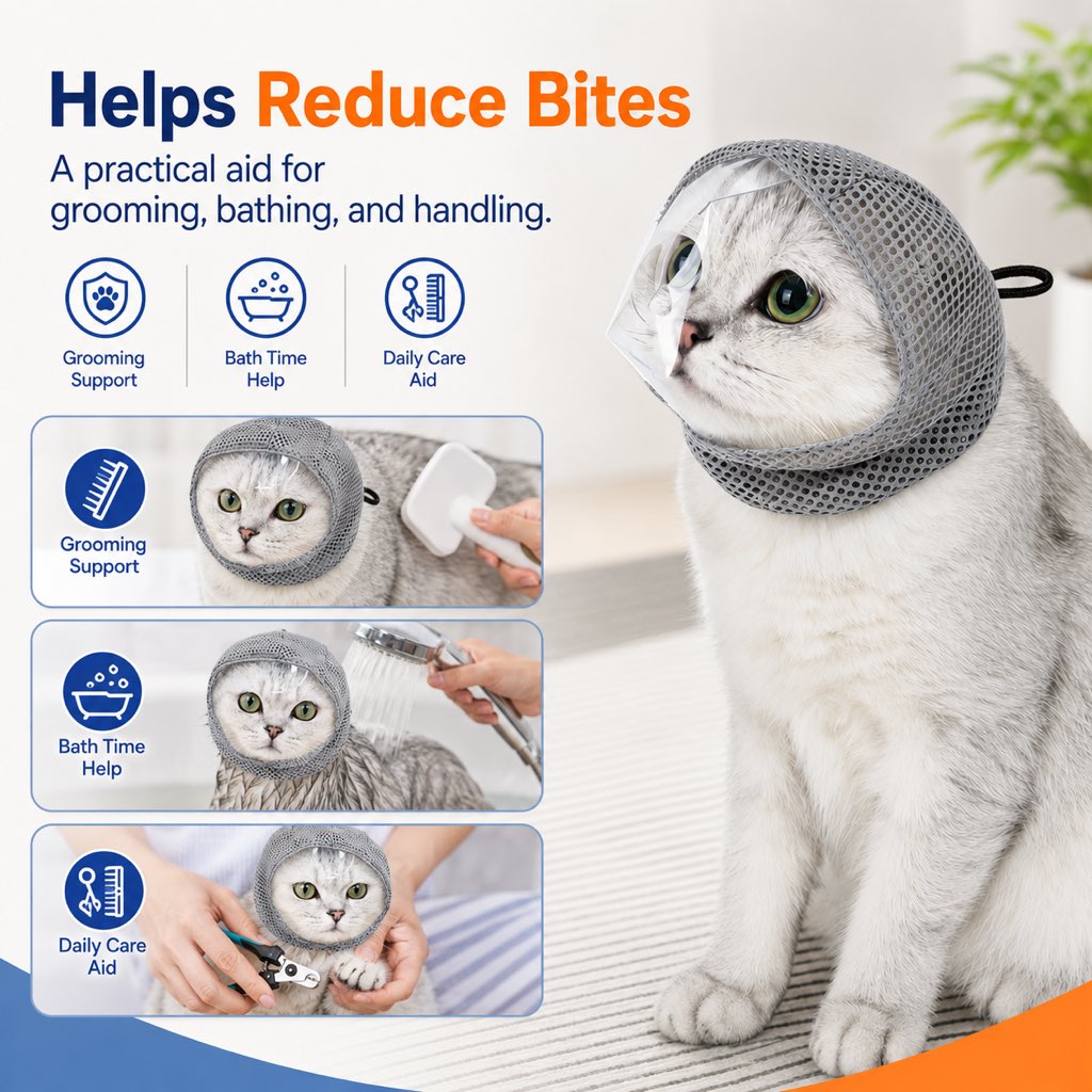 Ortekor Breathable Cat Grooming Muzzle for Bathing & Nail Trimming - Helps Reduce Bites During Cat Care