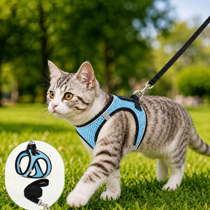 Ortekor Breathable Cat Harness & Leash Set for Outdoor Walks - Adjustable Escape-Resistant Step-In Vest