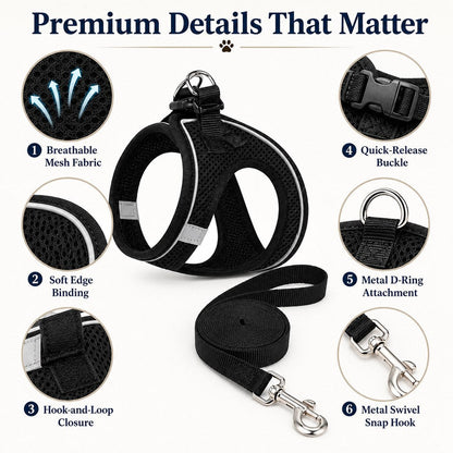 Ortekor Breathable Cat Harness & Leash Set for Outdoor Walks - Adjustable Escape-Resistant Step-In Vest