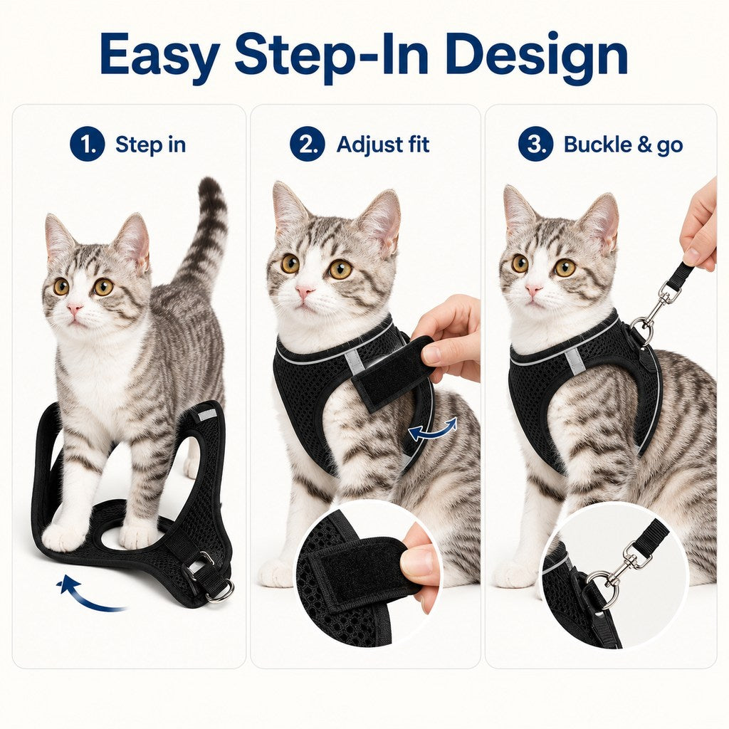 Ortekor Breathable Cat Harness & Leash Set for Outdoor Walks - Adjustable Escape-Resistant Step-In Vest