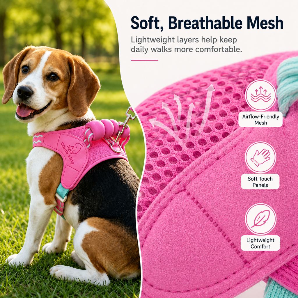 Ortekor Breathable Padded Dog Harness & Leash Set for Daily Walks - Easy-Control Vest for Small & Medium Dogs