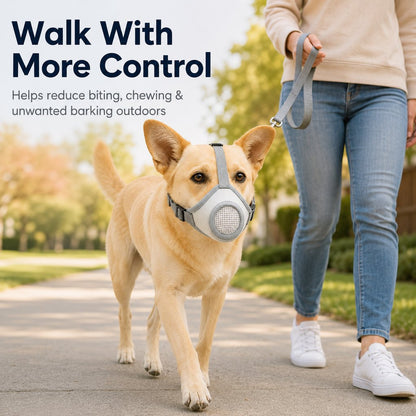 Ortekor Breathable Dog Muzzle for Walks, Grooming & Vet Visits - Soft Adjustable Mesh Muzzle to Help Reduce Biting, Chewing & Barking