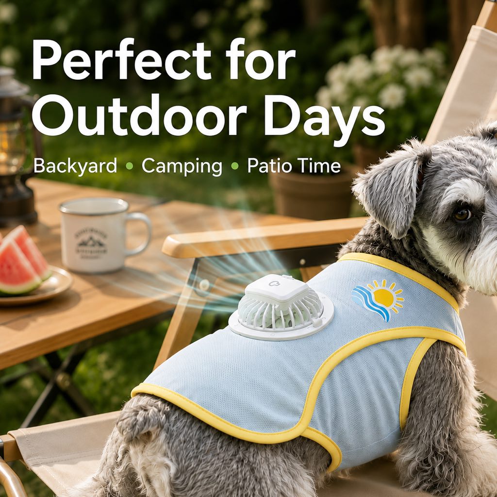 Ortekor Cooling Fan Dog Summer Vest for Walks & Outdoor Heat Relief - Lightweight Sun Shirt for Small & Medium Dogs