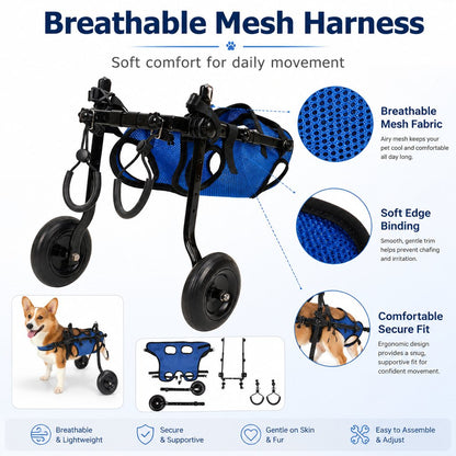 Ortekor Adjustable Rear Leg Dog Wheelchair for Daily Walks - Mobility Support Cart for Small Dogs with Weak Back Legs