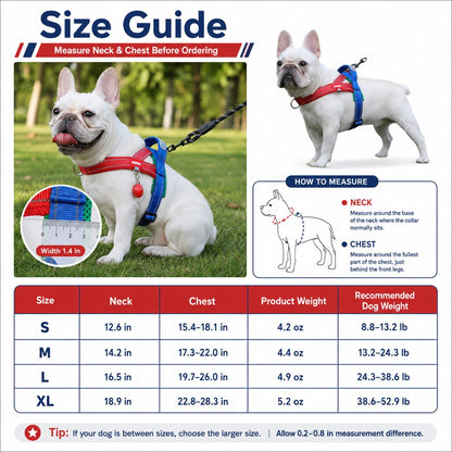 Ortekor No-Choke French Bulldog Harness & Leash Set for Daily Walks - Reflective, Easy-Control Fit for Broad-Chest Dogs