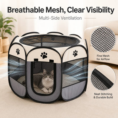 Ortekor Portable Foldable Dog & Cat Playpen for Home, Travel & Camping - Breathable Space-Saving Pet Pen with Carry Bag