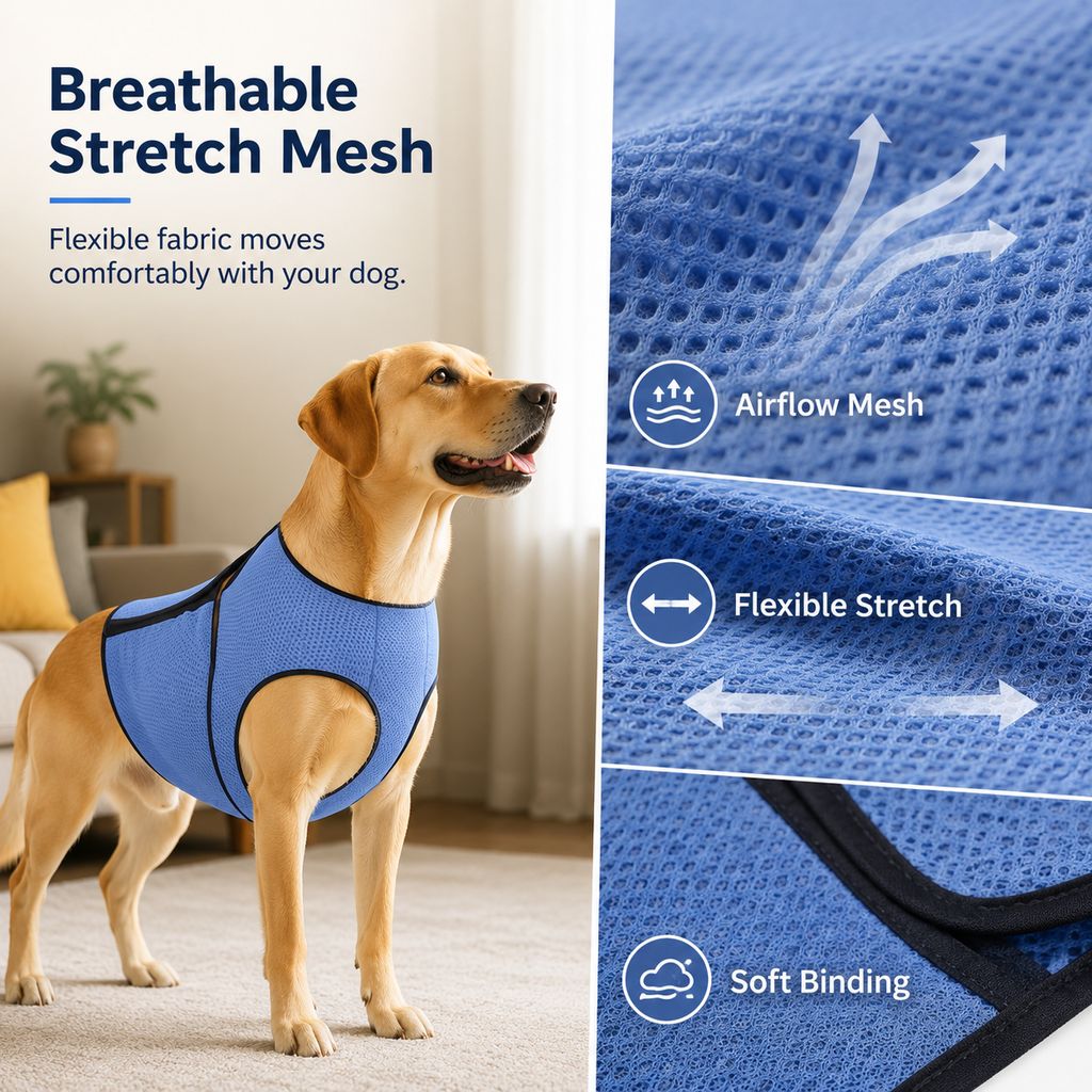 Ortekor Dog Calming Wrap Vest for Thunderstorms, Fireworks & Travel - Breathable Adjustable Comfort Shirt for Stressful Moments