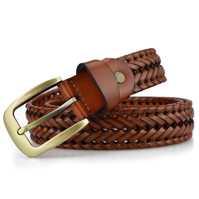 Woven Cowhide Strap with Silver Buckle for Men – Casual & Dress Wear Belt for Jeans & Chinos