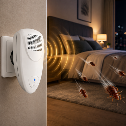Plug-In Ultrasonic Pest Deterrent Device for Bedrooms & Living Rooms – Silent Electronic Indoor Insect Repellent for Homes, Apartments, Hote