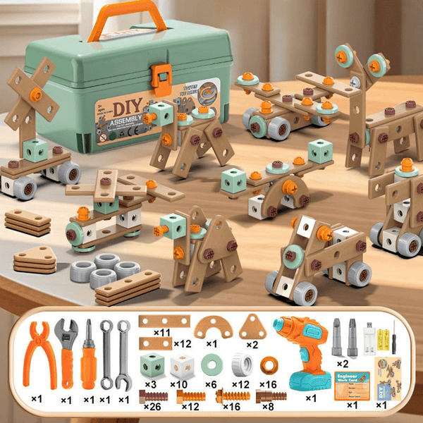 Constructeur Créatif | Ensemble d'outils jouets avec 100 pièces réalistes | Stimule l'imagination et la motricité des enfants