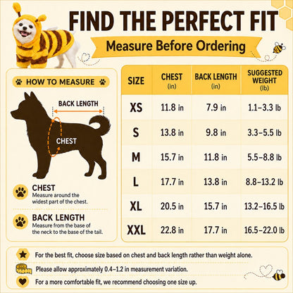 Ortekor Bumblebee Dog Costume for Small Dogs - Warm Plush Winter Outfit for Halloween, Photos & Chilly Days