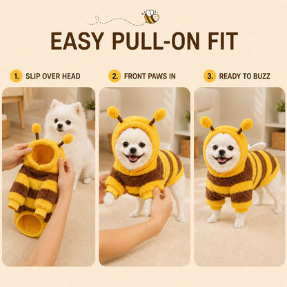 Ortekor Bumblebee Dog Costume for Small Dogs – Cozy Plush Hoodie with Wings or Four-Leg Fleece for Halloween, Fall Walks & Cold Weather