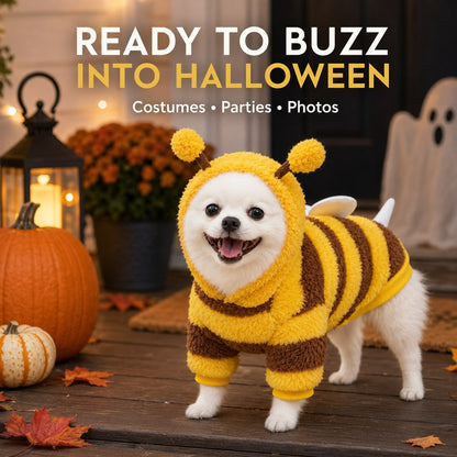 Ortekor Bumblebee Dog Costume for Small Dogs – Cozy Plush Hoodie with Wings or Four-Leg Fleece for Halloween, Fall Walks & Cold Weather