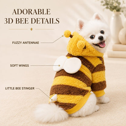 Ortekor Bumblebee Dog Costume for Small Dogs – Cozy Plush Hoodie with Wings or Four-Leg Fleece for Halloween, Fall Walks & Cold Weather