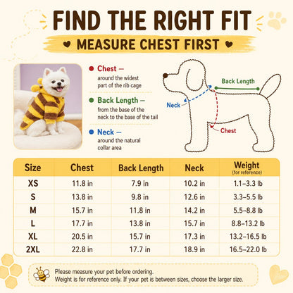 Ortekor Bumblebee Dog Costume for Small Dogs – Cozy Plush Hoodie with Wings or Four-Leg Fleece for Halloween, Fall Walks & Cold Weather