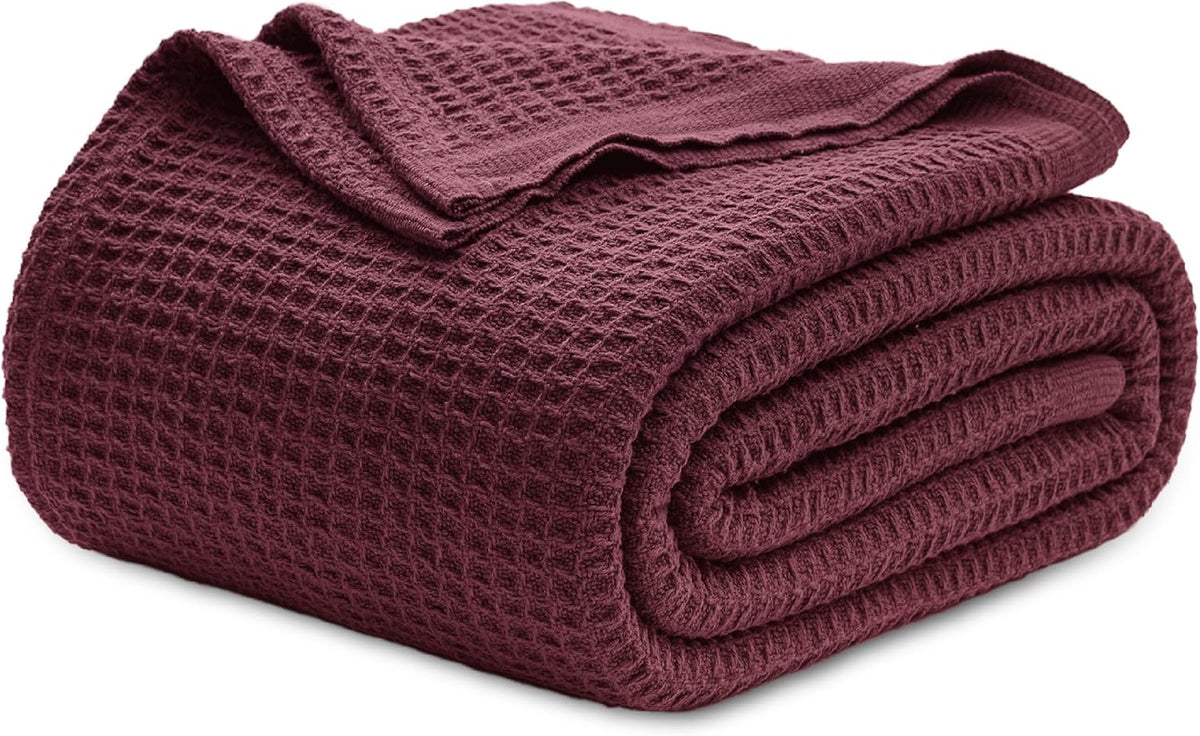 100% Cotton Waffle Weave Throw Blanket Queen King Breathable Lightweight Bed Cover for All Seasons Couch Sofa Bedroom Layering Textured