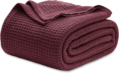 100% Cotton Waffle Weave Throw Blanket Queen King Breathable Lightweight Bed Cover for All Seasons Couch Sofa Bedroom Layering Textured