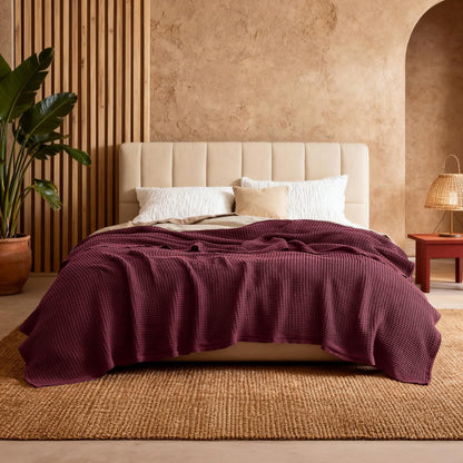 Couverture jeté en coton pour lit, couverture gaufrée format grand lit pour toutes les saisons, couverture en coton douce et respirante pour canapé