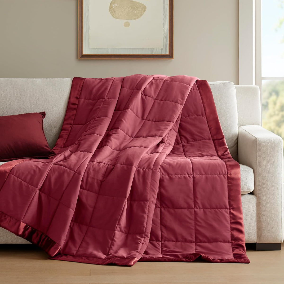 Collection Windom | Couverture en duvet synthétique avec traitement anti-humidité | Couvre-lit léger et doux toutes saisons, bordure satinée