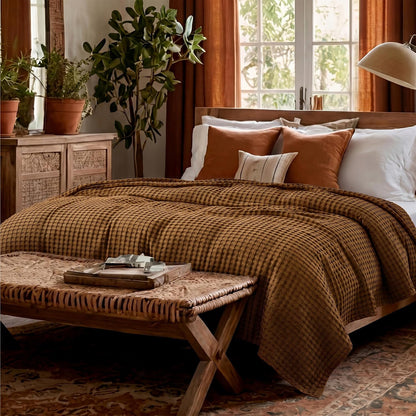 Cozy Haven | Couverture Queen légère en coton et bambou à tissage gaufré rafraîchissant | Jeté d'été doux pour ceux qui ont chaud la nuit