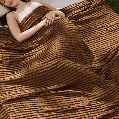 Cozy Haven | Couverture Queen légère en coton et bambou à tissage gaufré rafraîchissant | Jeté d'été doux pour ceux qui ont chaud la nuit