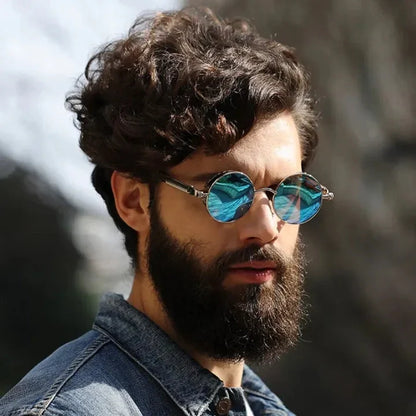 Vintage Round Sunglasses Polarized UV400 Protection Metal Frame Gothic Industrial Design for Men Women Everyday Outdoor