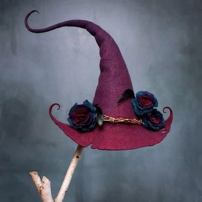 Handcrafted Merino Wool Witch Hat for Halloween Costume Party | Soft Felt Pointed Hat for Adults | Adjustable Nuno Felt Design