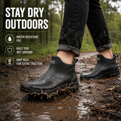 Waterproof Ankle Rain Boots with Slip-Resistant Tread for Mud, Camping & Fishing
