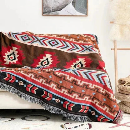 Jacquard Woven Accent Blanket with Fringe for Couch Bed Chair 51x63 in 63x87 in Multicolor Cotton Poly Blend Bohemian Home Decor