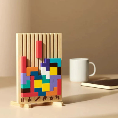 Angled Wooden Block Puzzle Desktop Game for Mental Breaks and Stress Relief Tabletop Brain Teaser Adult Focus Tool