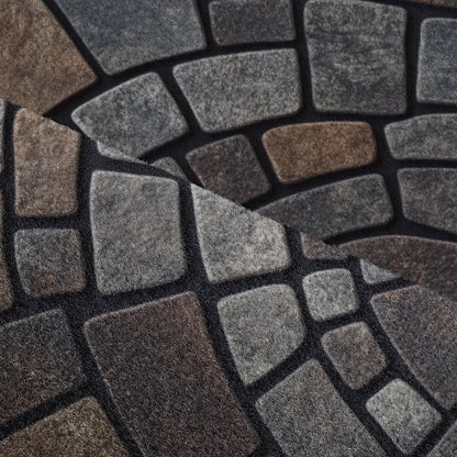 Semicircular Entryway Mat with Cobblestone Pattern for Indoor Outdoor Front Door Patio Garden Non-Slip Polyester Rug