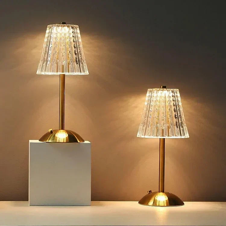 Gold Crystal Rechargeable Touch Dimmer Nightstand Lamp 9 in for Bedside Reading Desk Lighting Warm Cool White USB-C Powered Small Decorative