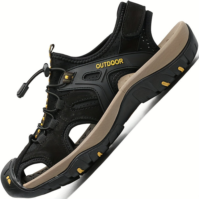 Men's Closed-Toe Sport Sandals with Elastic Strap – Breathable Rubber Sole Outdoor Footwear for Hiking & Summer