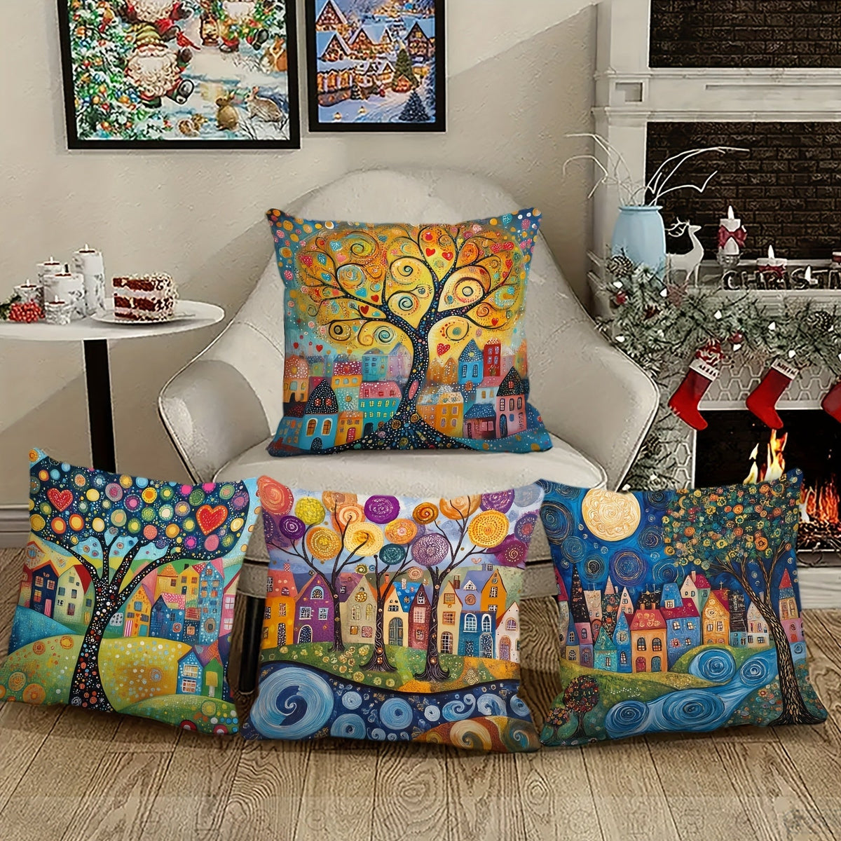 Ravenna Retro Pillowcases - Soft Plush, Vibrant Single-Sided Print Set of 4