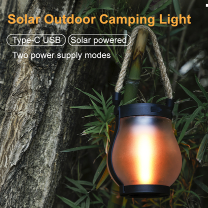 Rechargeable Portable Lantern with Hemp Handle for Patio, Camping & Indoor Ambience — Smart Auto-On Sensor, Type-C USB Charging, Compact 4.7