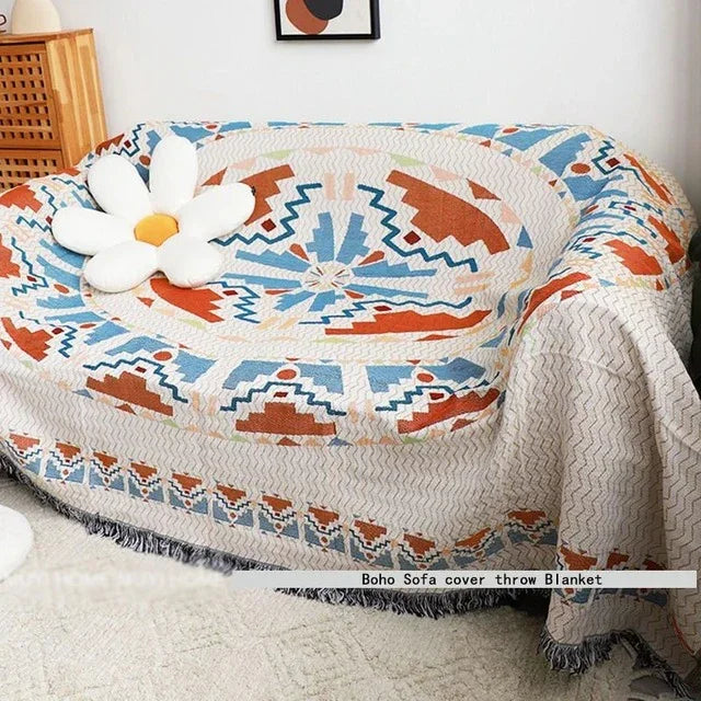 Jacquard Woven Accent Blanket with Fringe for Couch Bed Chair 51x63 in 63x87 in Multicolor Cotton Poly Blend Bohemian Home Decor